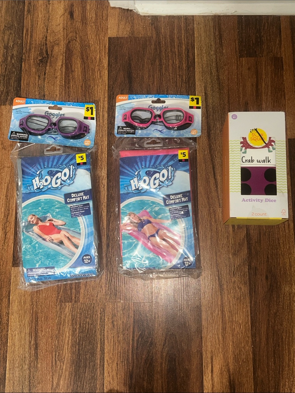 Kids Summer Days Set!! Swim Air Mat- Pink, Silver; Googles- Pink, Purple; Dice